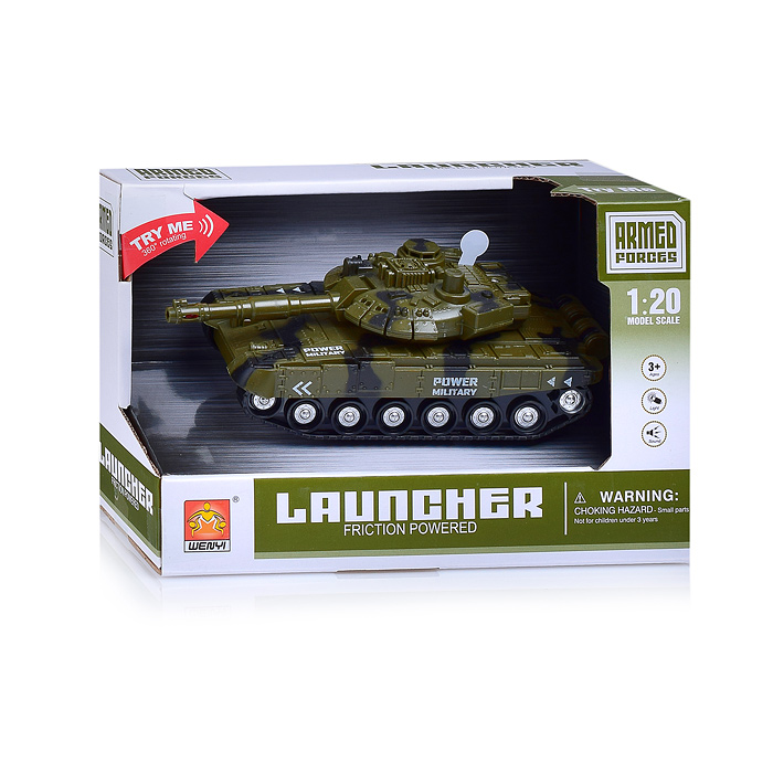 Танк WY741A с пусковой установкой 1:20 (свет, звук) на батарейках, в коробке