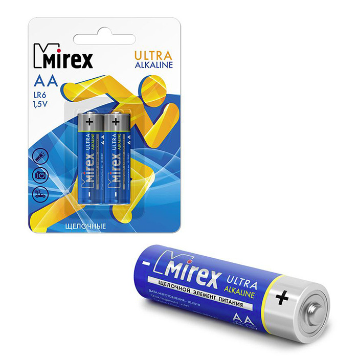 Батарея щелочная Mirex LR6 / AA 1,5V, 2 шт.. блистер Батарея щелочная Mirex LR6 / AA 1,5V, 2 шт.. блистер