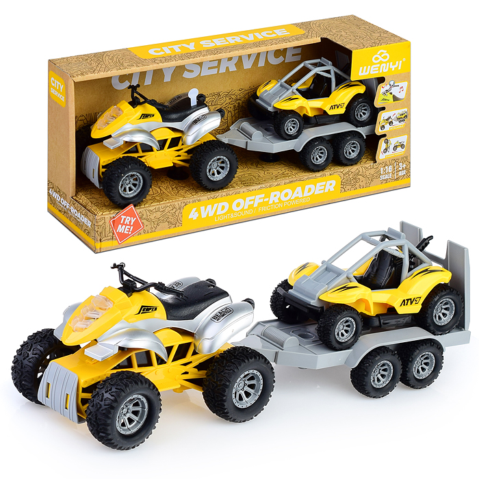 Квадроцикл WY400A-1 с тележкой и багги, 1:16 (свет, звук) на батарейках, в коробке