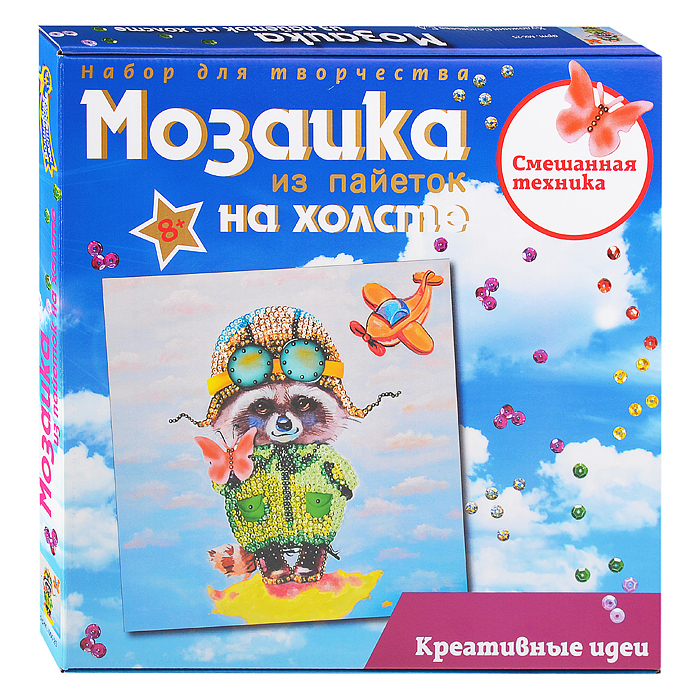 Мозаика из пайеток на холсте "Енот" Мозаика из пайеток на холсте "Енот"
