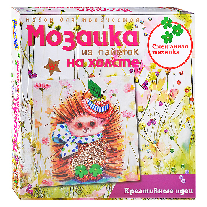 Мозаика из пайеток на холсте "Ежиха" Мозаика из пайеток на холсте "Ежиха"