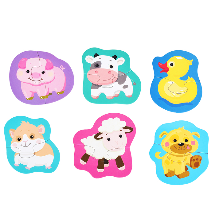Пазлы контурные Половинки "Домашние животные" Baby Toys