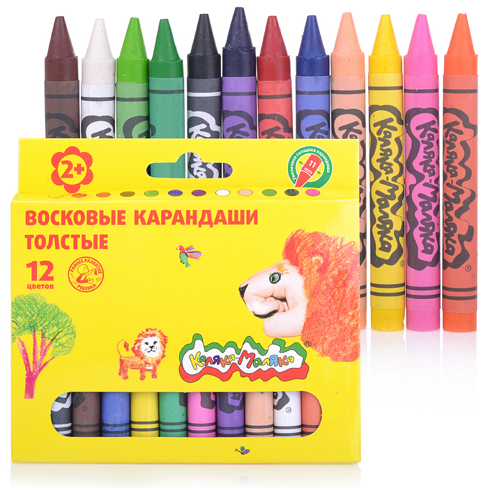 Карандаши восковые 12 цветов, толстые  круглые Карандаши восковые 12 цветов, толстые  круглые