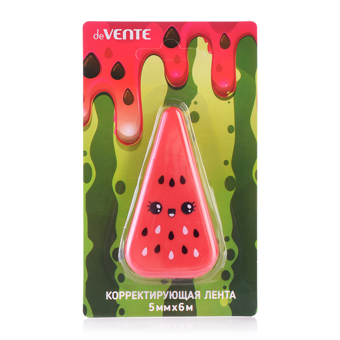 Корректирующая лента "Watermelon" 5 ммx06 м, красный непрозрачный корпус, фронтальный аппли