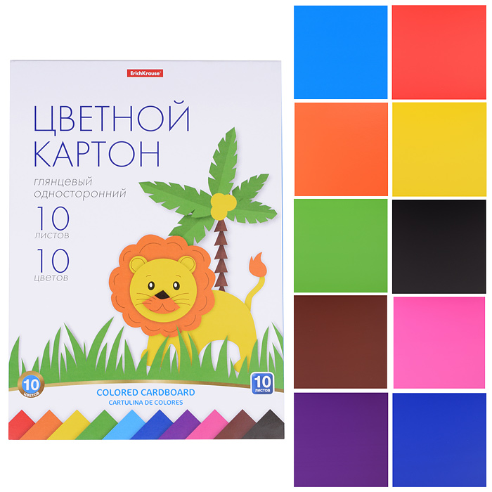 Картон цветной 10л. 10цв. глянцевый на клею А4, 