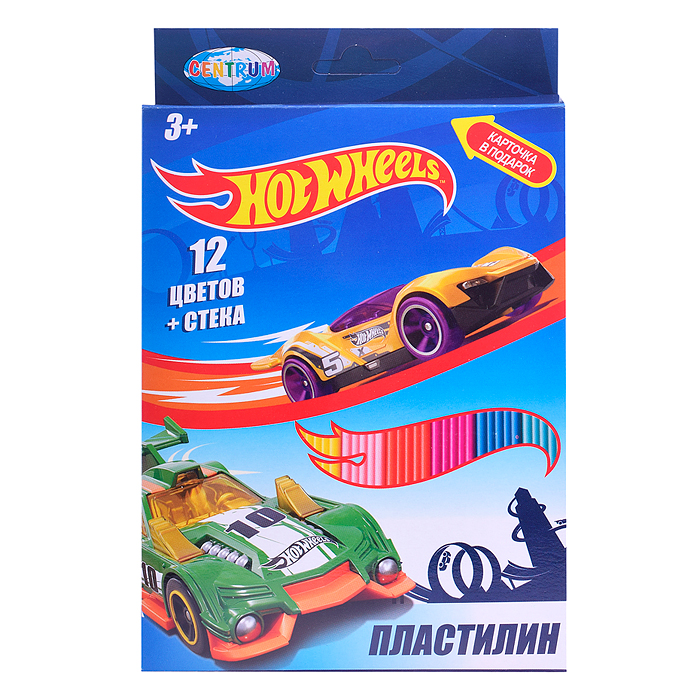 Пластилин 12 цветов "Hot Wheels", 240 гр, стека пластиковая, картонная 