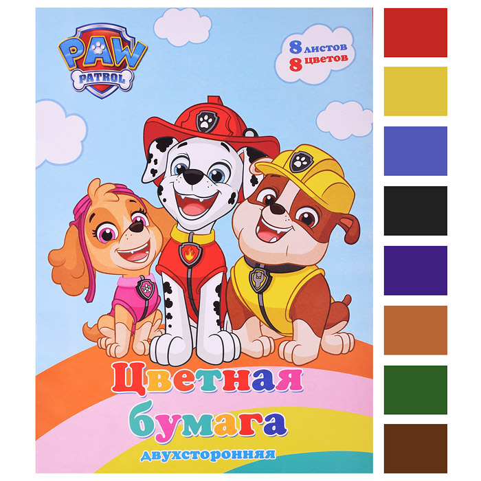 Бумага цветная 8 цв. 8л А4 "Paw Patrol" скрепка