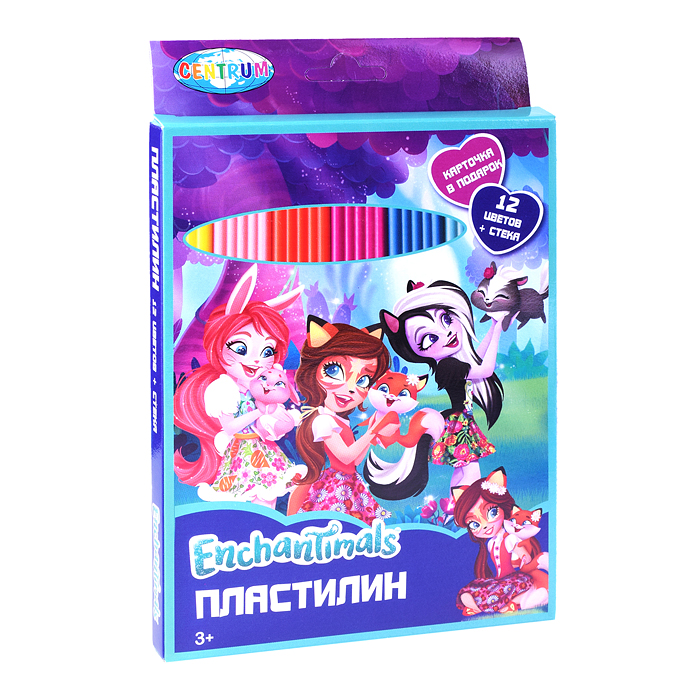 Пластилин 12 цв. "Enchantimals" 240 гр, стека пластиковая, с европодвесом