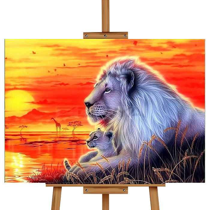 Набор для рисования MKR5040-26 "Картина по номерам 50х40 см. Лев и львёнок на закате"