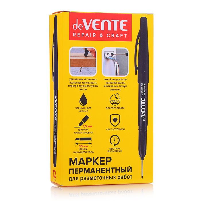 Маркер перманентный "Repair & craft". Long Tip" для разметочных работ, круглый пластиковый, черный