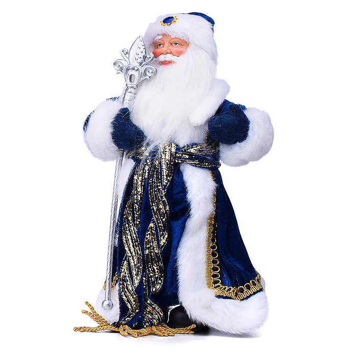 Сувенир "Дед Мороз в богатой" синей шубе с посохом, собственная разработка, 30 см