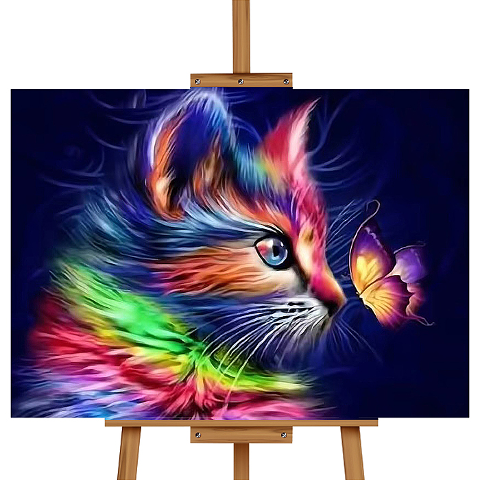 Мозаика алмазная MKA5040-21 "Котик и бабочка" 40*50см.