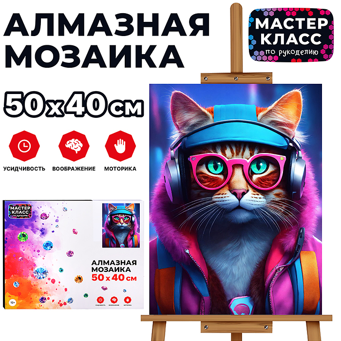Мозаика алмазная MKA5040-20 "Модный кот" 40*50см.
