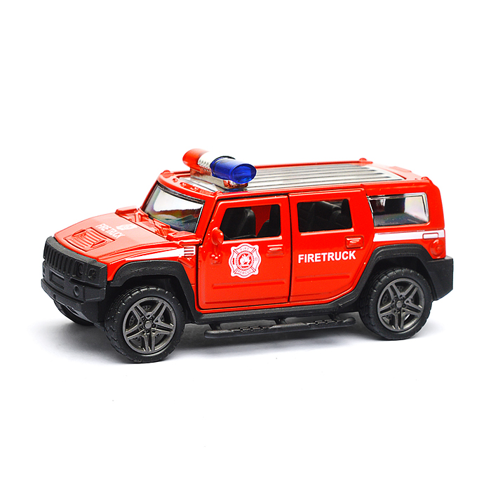 Красная инерционная служебная машинка с мигалкой die-cast, 1:32, открывающиеся двери 