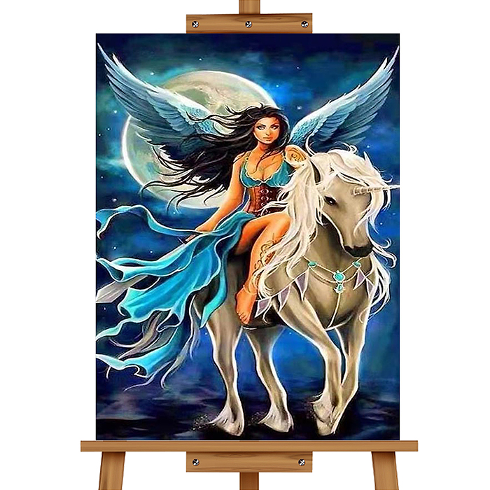 Мозаика алмазная MKA5040-1 "Девушка и единорог" 40*50см.