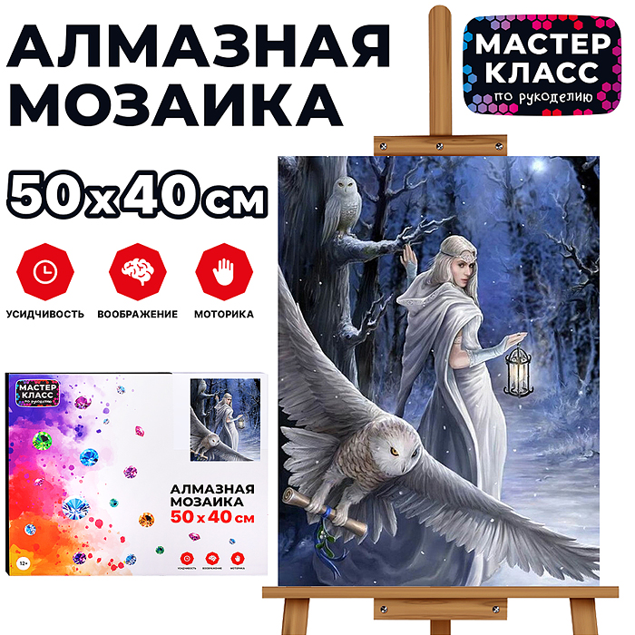 Мозаика алмазная MKA5040-4 "Белая сова и девушка" 40*50см.