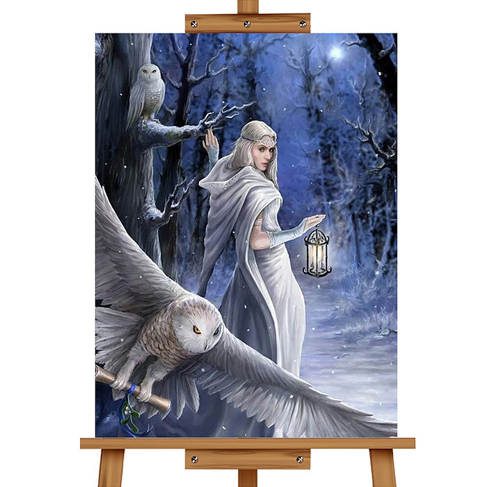 Мозаика алмазная MKA5040-4 "Белая сова и девушка" 40*50см.