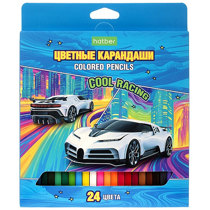 Карандаши цветные 24цв. ECO "COOL RACING" заточен. в карт. коробке с европодвесом