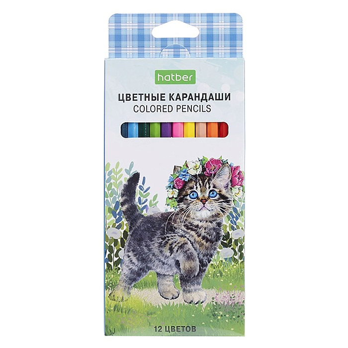 Карандаши цветные 12цв. ECO "Котики бывают разными" заточен.  в карт. коробке с европодвесом