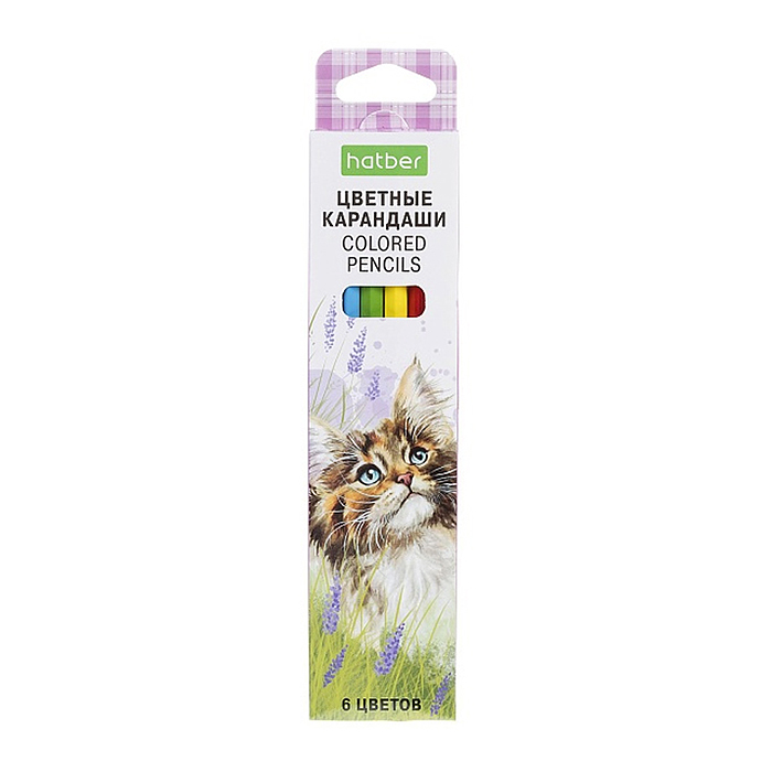 Карандаши цветные 6цв. ECO "Котики бывают разными" заточен.  в карт. коробке с европодвесом
