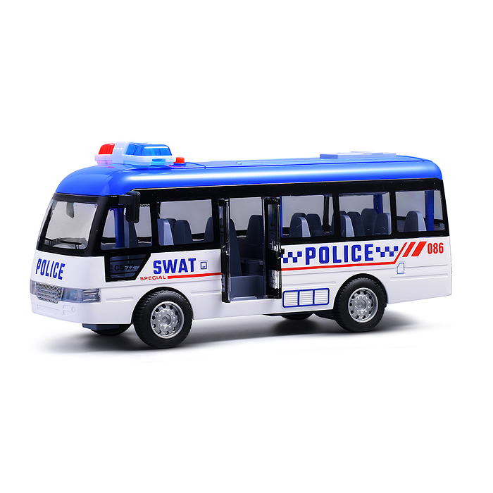 Фото к товару Машина YM-9906F "Полицейский автобус" на батарейках, в коробке Машина YM-9906F "Полицейский автобус" на батарейках, в коробке