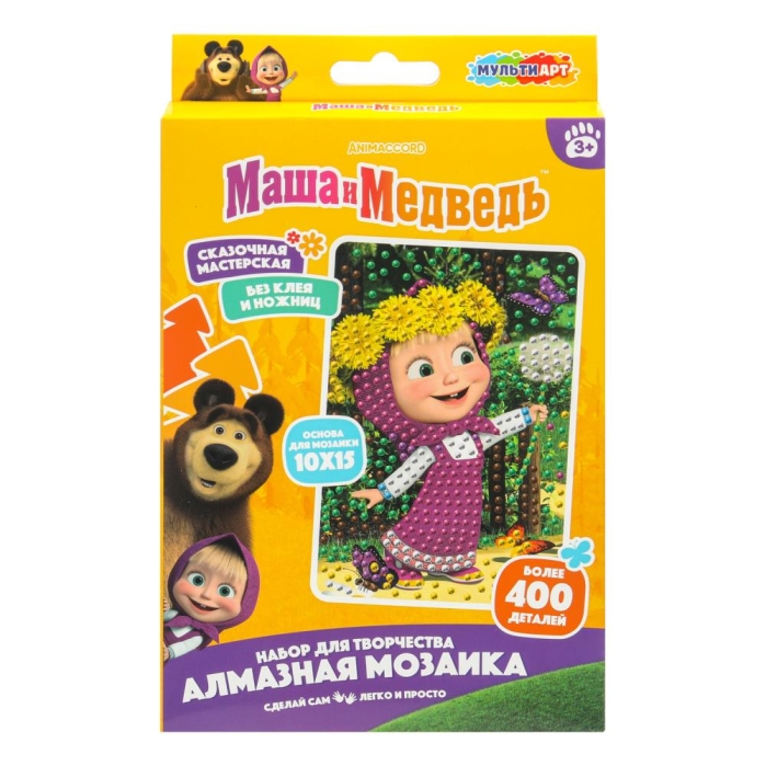 Алмазная мозаика "Маша и Медведь" 10*15 см, 