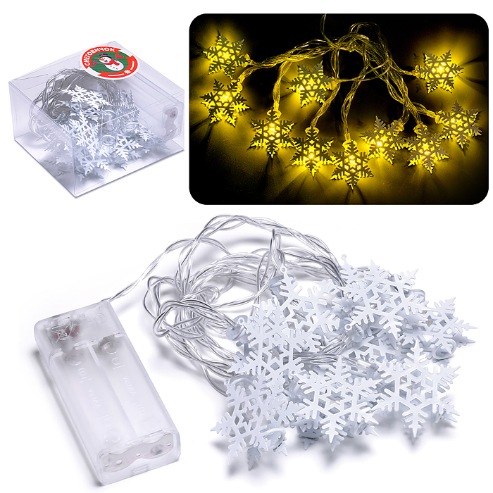 Электрогирлянда Снежинки, 2м, 10 ламп