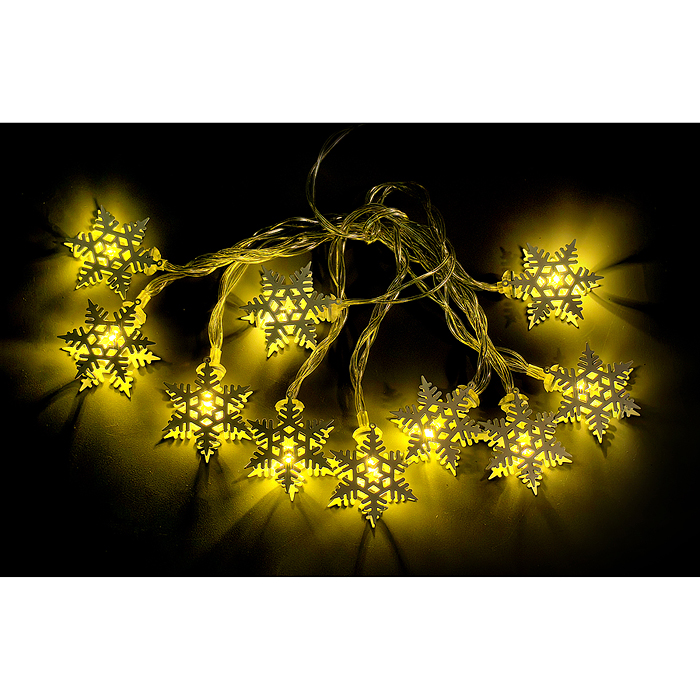 Фото к товару Электрогирлянда Снежинки, 2м, 10 ламп Электрогирлянда Снежинки, 2м, 10 ламп
