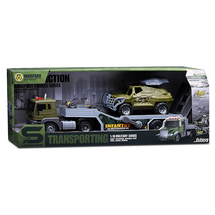 Фото к товару Машина JS202E-1 "Автовоз военной техники" 1:16 (свет, звук) в коробке Машина JS202E-1 "Автовоз военной техники" 1:16 (свет, звук) в коробке