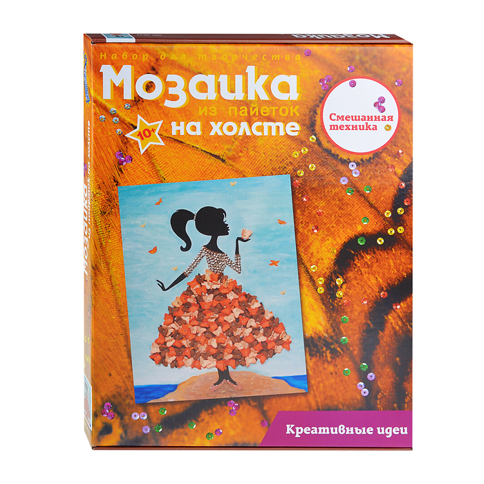 Мозаика из пайеток на холсте "Девочка с бабочками" Мозаика из пайеток на холсте "Девочка с бабочками"