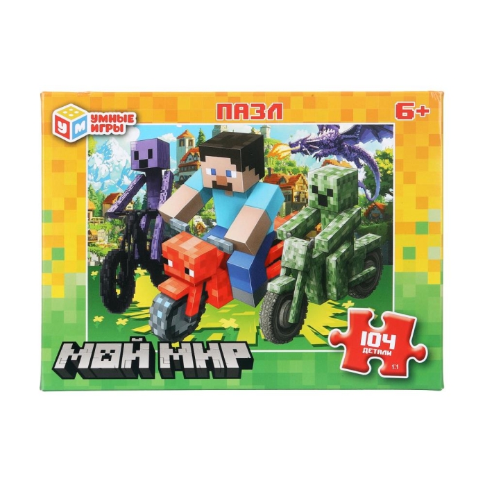 Пазлы 104 "По мотивам Minecraft" 190х141х35 мм.  Пазлы 104 "По мотивам Minecraft" 190х141х35 мм.