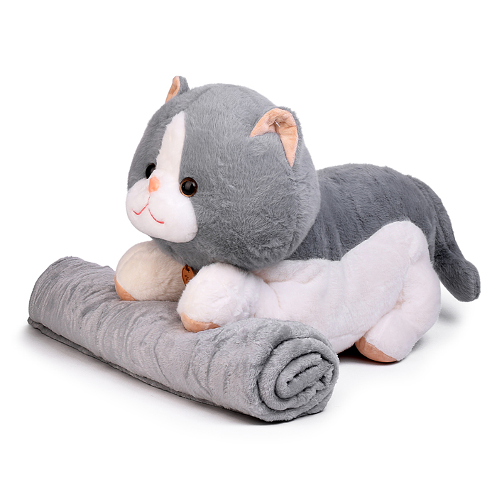 Фото к товару Мягкая игрушка "Кошка" М1574 с пледом Мягкая игрушка "Кошка" М1574 с пледом