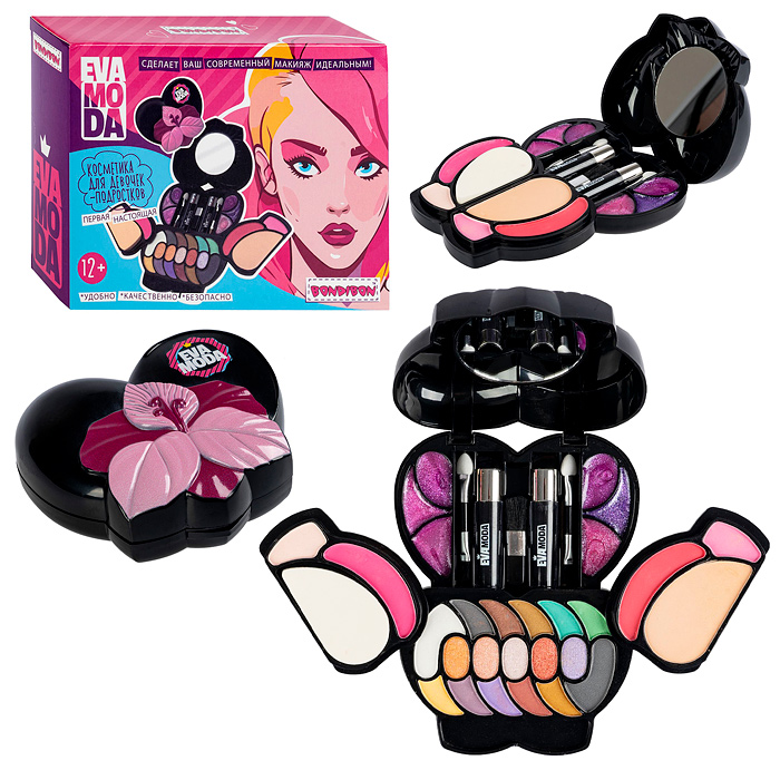 Набор детской декор. косметики Eva Moda, BOX 16,5х12,5х4,5 см; тени для век-17шт.(12,48г),  Набор детской декор. косметики Eva Moda, BOX 16,5х12,5х4,5 см; тени для век-17шт.(12,48г),