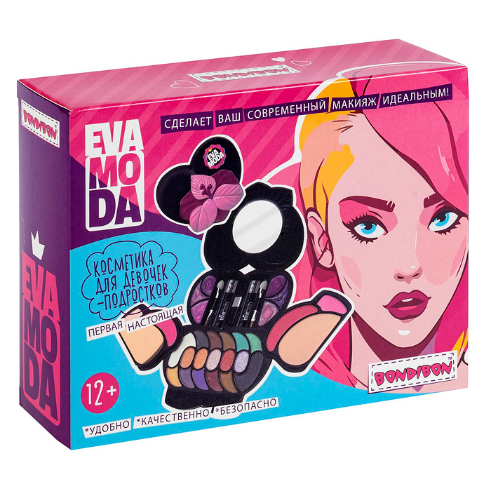 Фото к товару Набор детской декор. косметики Eva Moda, BOX 16,5х12,5х4,5 см; тени для век-17шт.(12,48г),  Набор детской декор. косметики Eva Moda, BOX 16,5х12,5х4,5 см; тени для век-17шт.(12,48г),