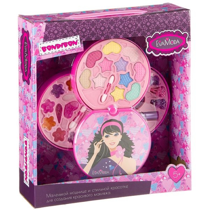 Набор детской декор. косметики Eva Moda, BOX 30*26,5*7 см с ручкой; косметичка-диск, 3х-уро