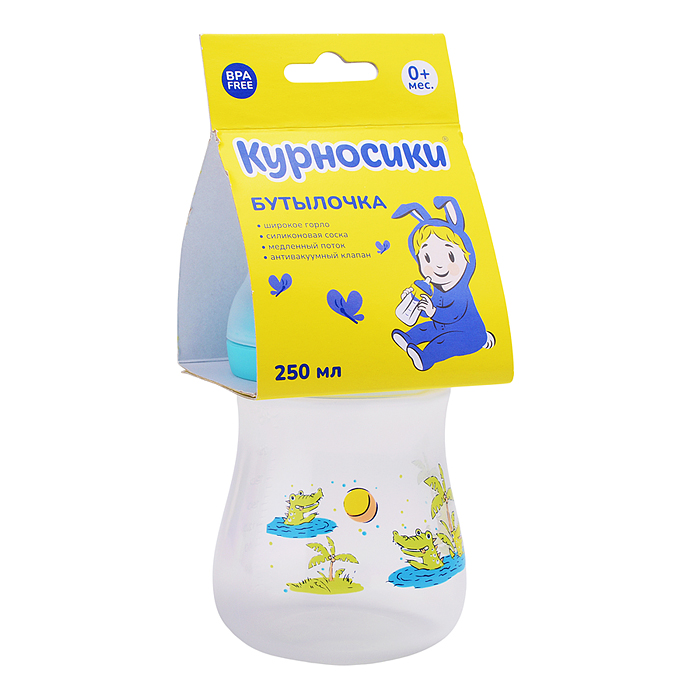 Фото к товару Бутылочка для кормления с  широким горлом и силиконовой соской молочной с антивакуумным клапаном, 25 Бутылочка для кормления с  широким горлом и силиконовой соской молочной с антивакуумным клапаном, 25