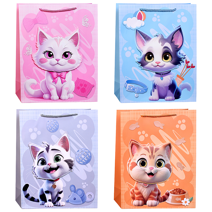 Пакет подарочный 00-7452 "Очаровательный зверёк" 26*10*32см 