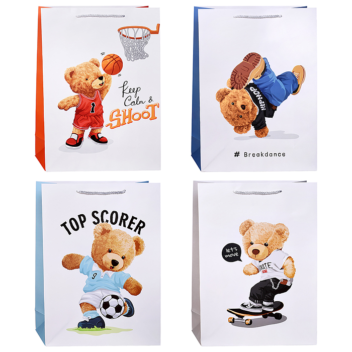 Пакет подарочный 00-7408 "Мишка спортсмен" 30*41.5*12см