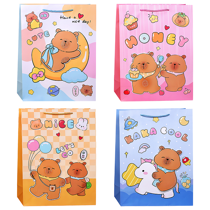 Пакет подарочный 00-7410 "Весёлые капибарки" 31*12*40см