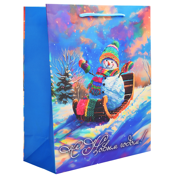 Бумажный пакет для сувенирной продукции с ламинацией, с шириной основания 26 cм