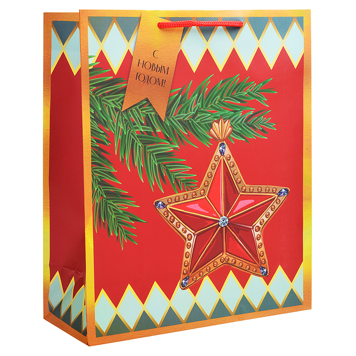 Бумажный пакет для сувенирной продукции с ламинацией, с шириной основания 26 cм