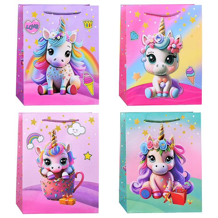 Пакет подарочный 00-7453 "Единорожек" 26*10*32см