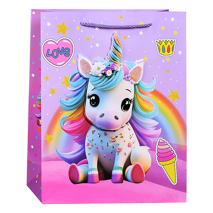 Пакет подарочный 00-7453 "Единорожек" 26*10*32см