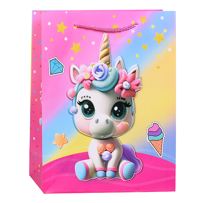 Пакет подарочный 00-7453 "Единорожек" 26*10*32см
