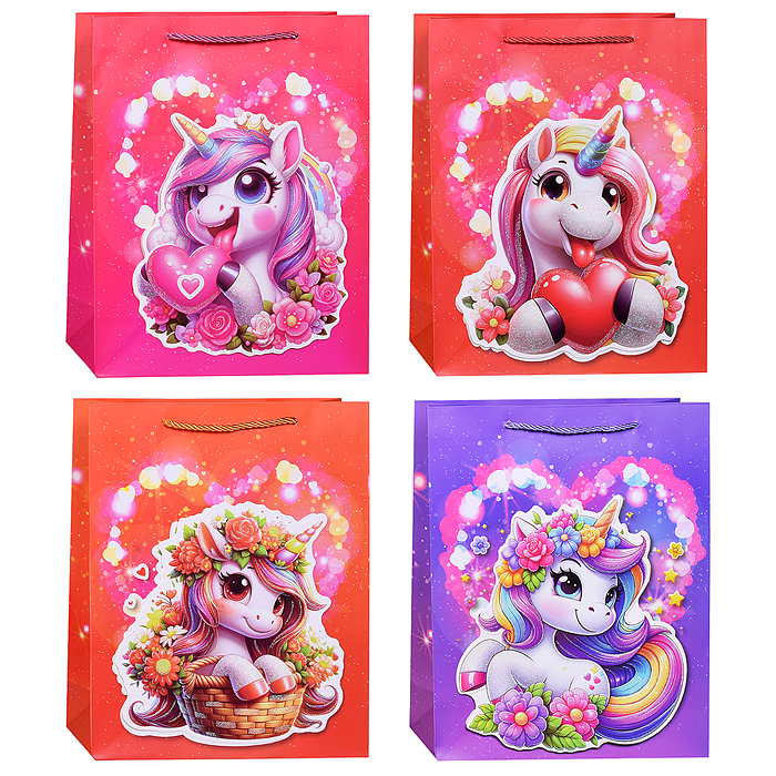 Пакет подарочный 00-7454 "Красочный Единорог" 26*10*32см
