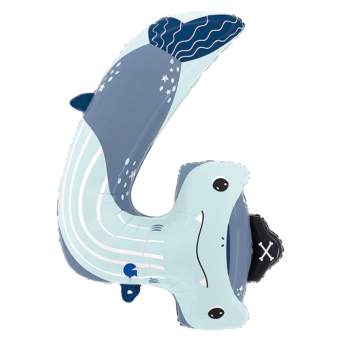 Шар (34''/86 см) Цифра, 4 Акула, 1 шт. в уп.