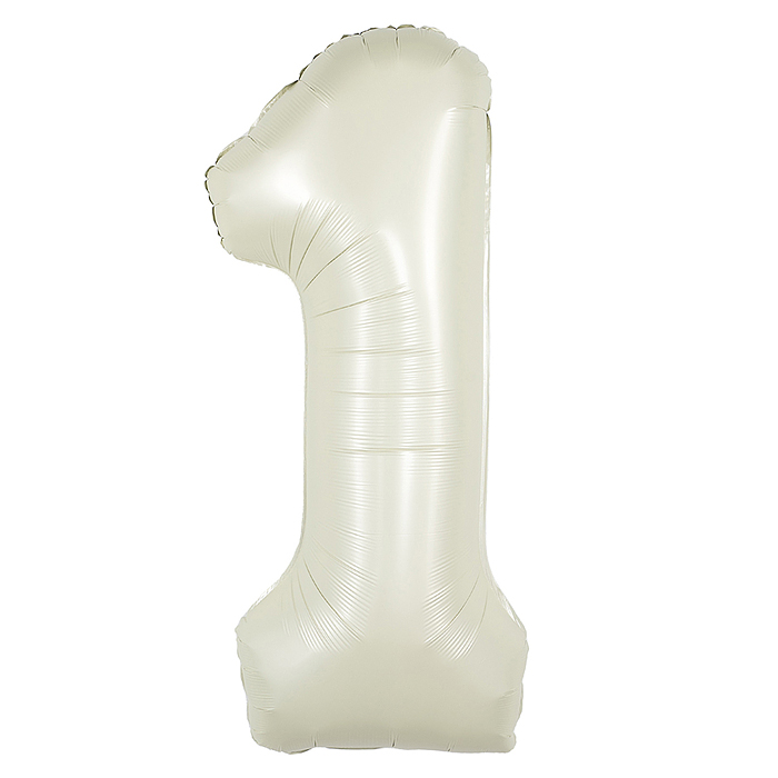Шар (40''/102 см) Цифра, 1, Белый песок, Сатин, 1 шт. в уп.