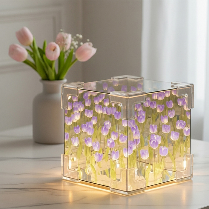 Набор для творчества-светильник XYD-03 "Куб" сиреневые тюльпаны, в пакете