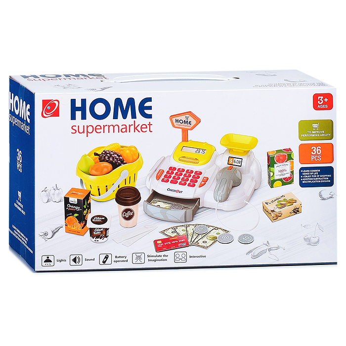 Игровой набор 668-117 "Касса" (набор продуктов, корзина, весы) в коробке