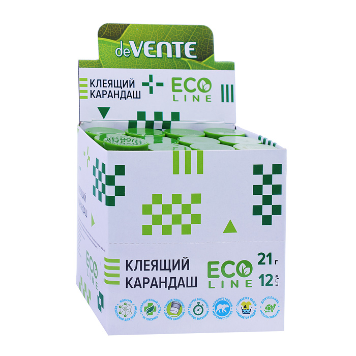 Клеящий карандаш "Eco-line" 21 г (быстросохнущий) в картонном дисплее с пластиковым поддоно